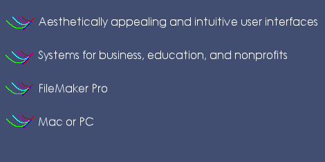 Sonata designs and develops database systems using Filemaker Pro that are aesthetically appealing and intuitive for a friendly user experience.